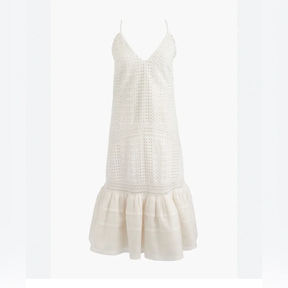 J. CREW COLLECTION | RUFFLE-HEM SPAGHETTI STRAP EYELET DRESS SIZE 8